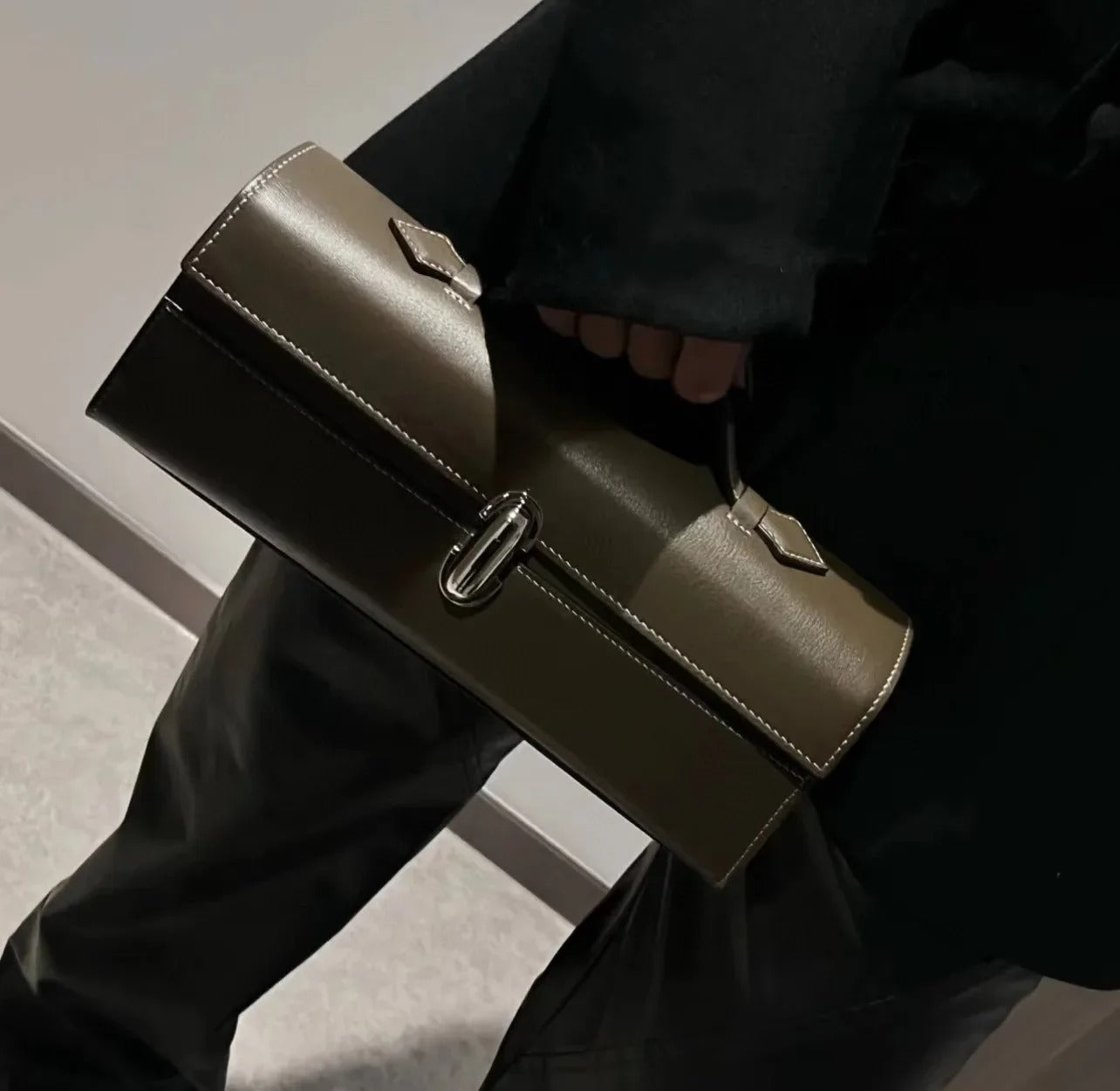 Savette Brand Genuine Leather Tote Women's Simple Handbag Small Square Bag Baguette Bags High Quality Savette Symmetry Slim Bag