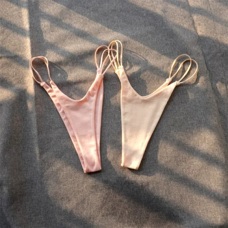 2 Pcs Brazilian Women Cotton Thong Underwear Sexy Panties Female Underpants Solid Color G-string