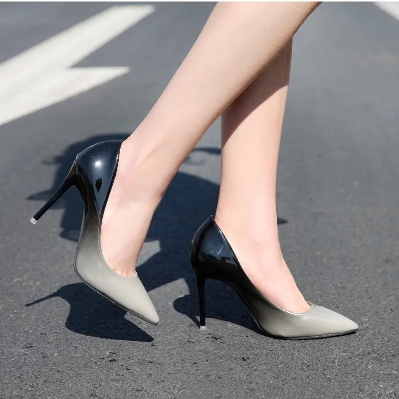 Gradient Color Pointed Toe Shallow 10CM High Heels Pumps Women Shoes