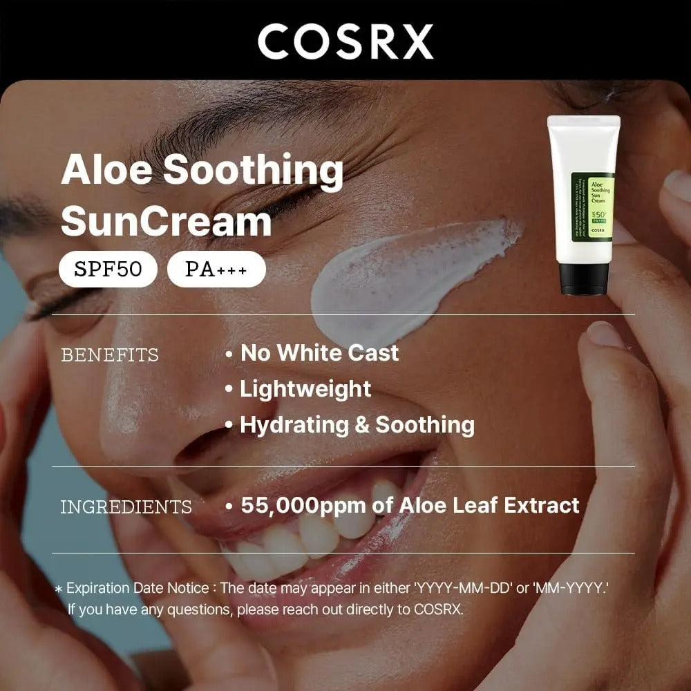 COSRX Aloe Soothing Sun Cream SPF 50+ Daily Hydrating Sunscreen for Dry Sensitive Skin