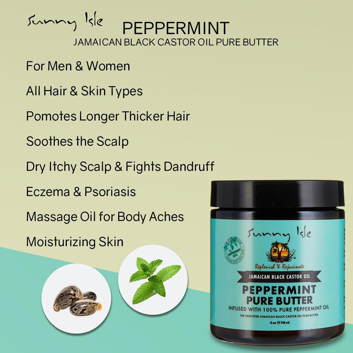 Sunny Isle Jamaican Black Castor Oil Pure Butter infused with Peppermint Oil 118ml