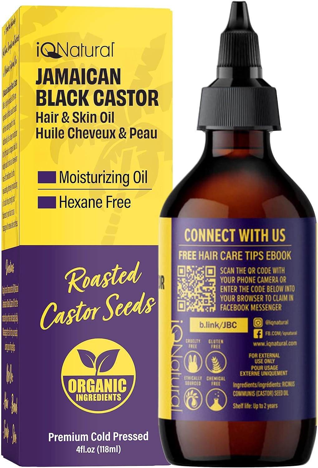Natural Jamaican Black Castor Oil for Hair and Skin Conditioning, 100% Pure Cold Pressed, Scalp, Nail and Hair Oil (Unscented) (4oz)