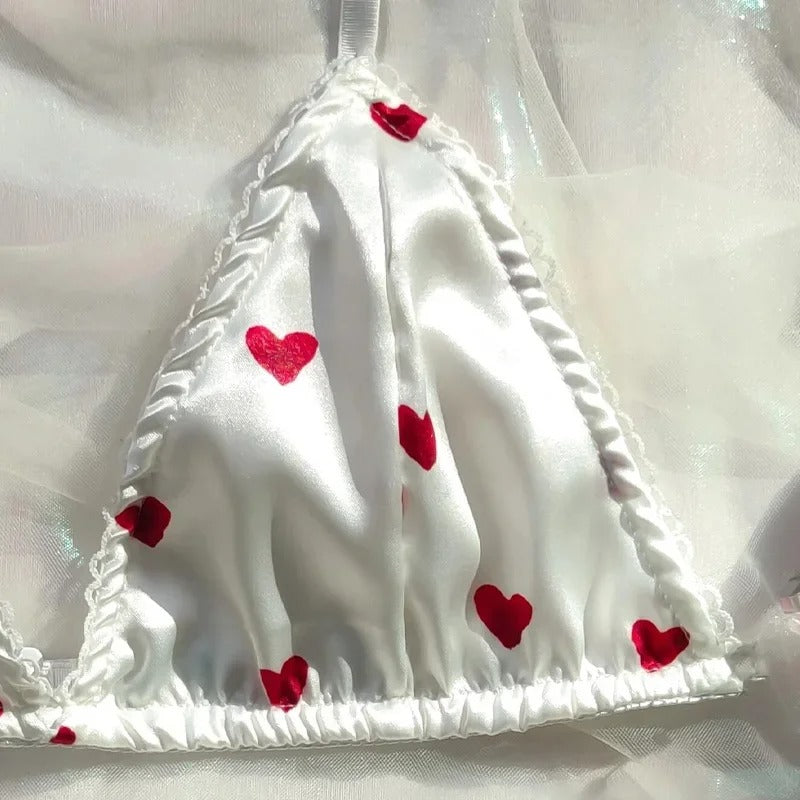 Women's Erotic Lingerie Suit Bowknot Sexy Wire Free Lingerie Underwear Two Piece Female White Set