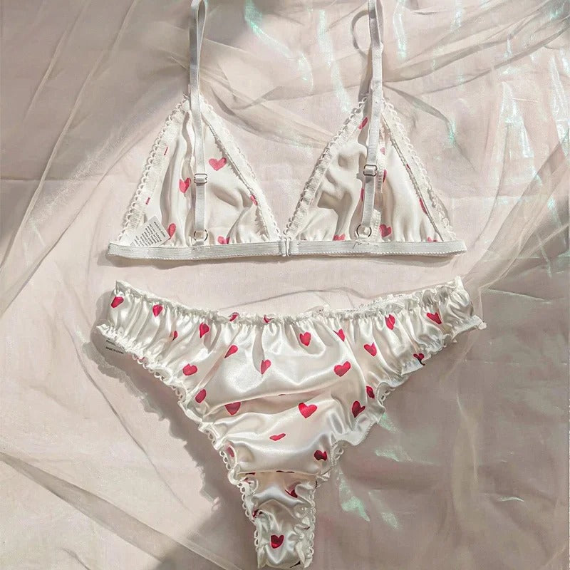 Women's Erotic Lingerie Suit Bowknot Sexy Wire Free Lingerie Underwear Two Piece Female White Set