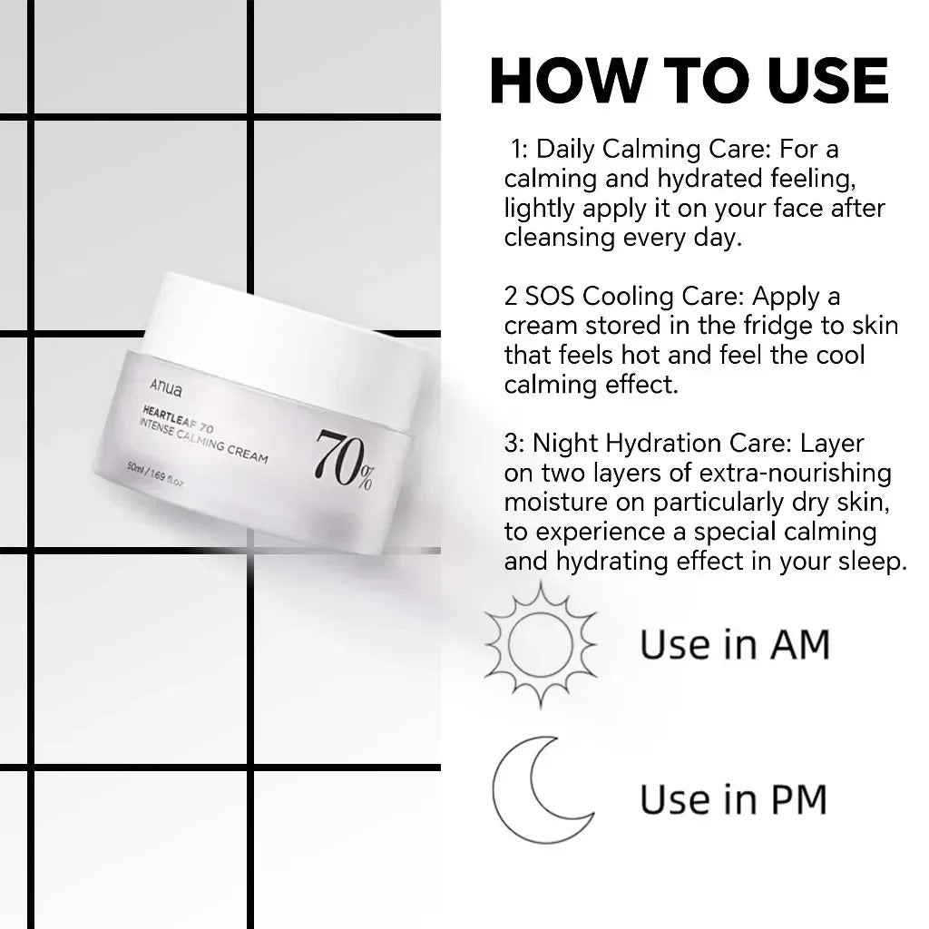 Anua Heartleaf 70% Intense Calming Cream Soothing Repair Brightening Body Moisturizer