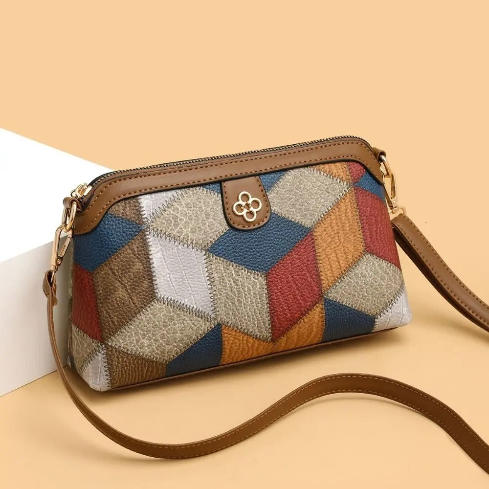 Women Shoulder Bag National Style Irregular Stitching Change Mobile Phone Bags PU Underarm Bag