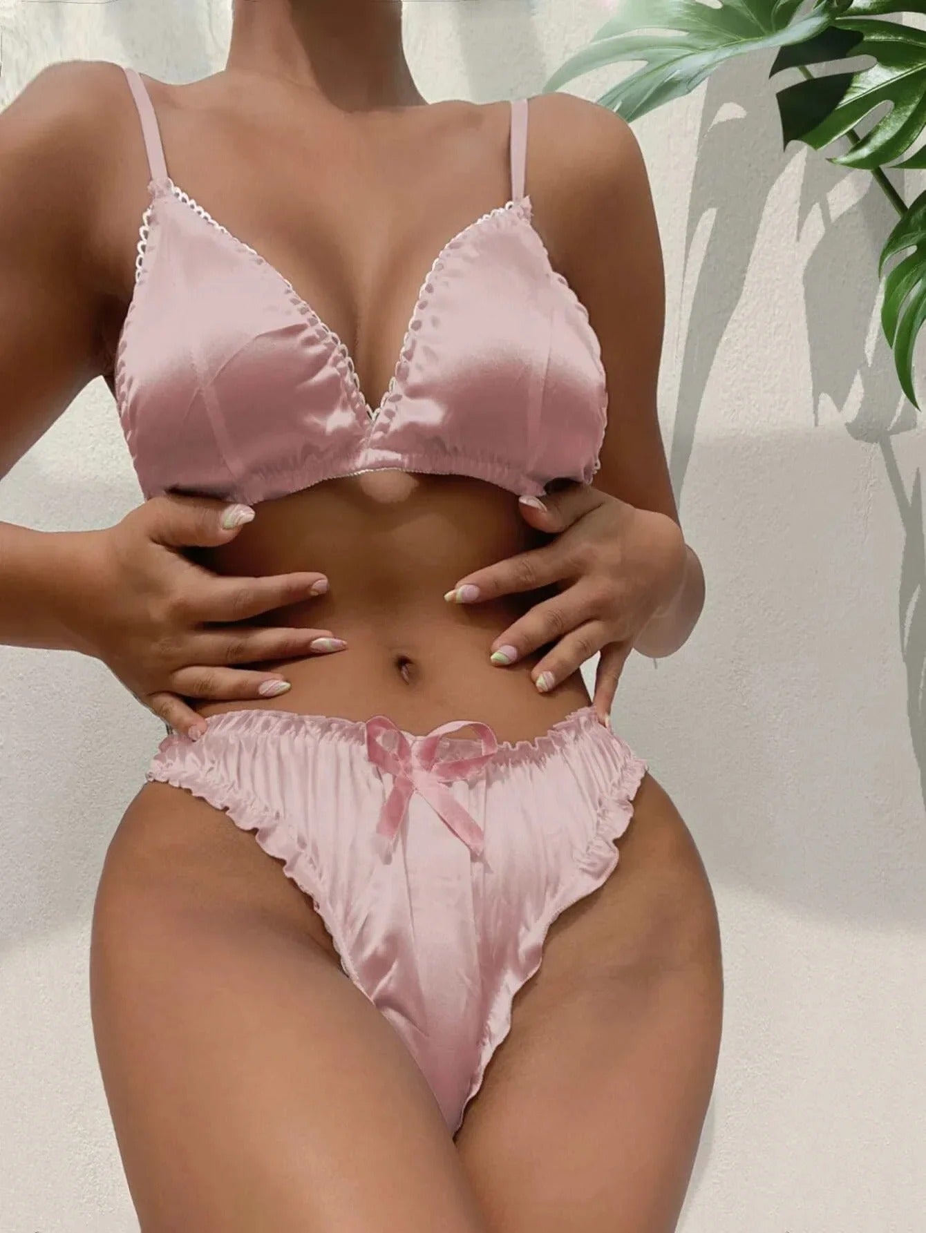 Women's Erotic Lingerie Suit Bowknot Sexy Wire Free Lingerie Underwear Two Piece Female White Set
