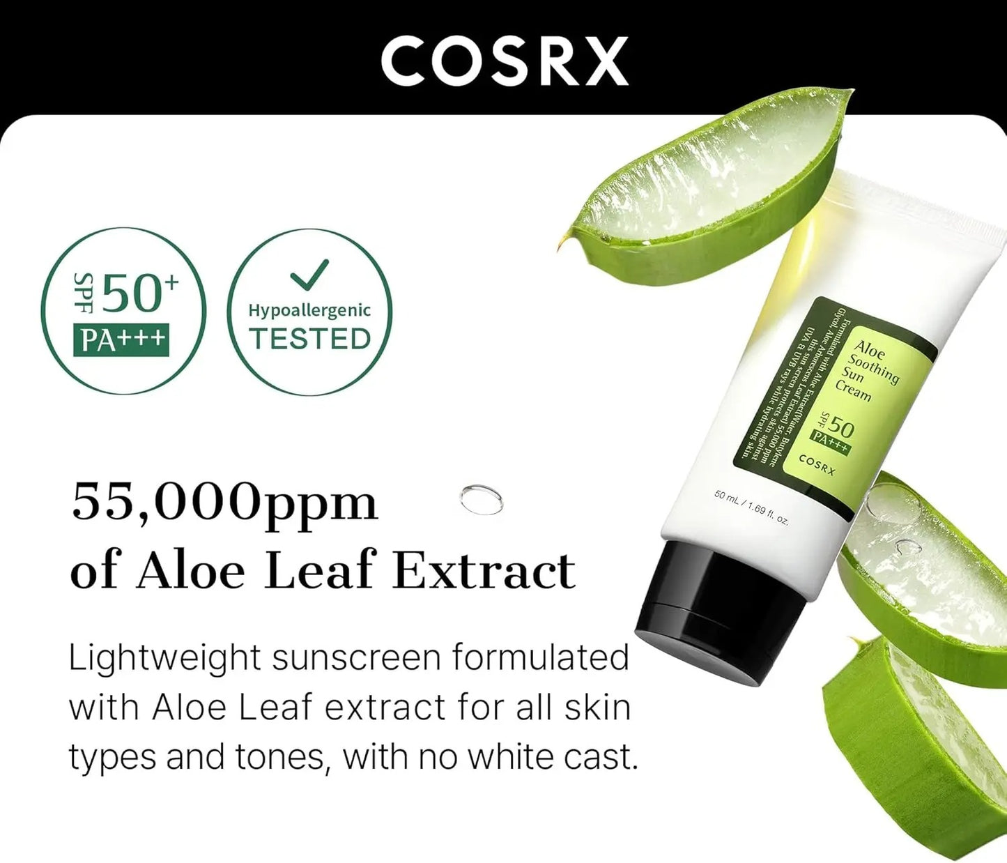 COSRX Aloe Soothing Sun Cream SPF 50+ Daily Hydrating Sunscreen for Dry Sensitive Skin