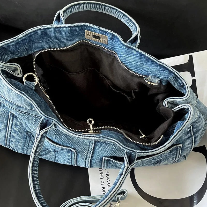 Women's Bag Retro Personalized Vintage Denim Single Shoulder Tote Bags Large Capacity Handbag