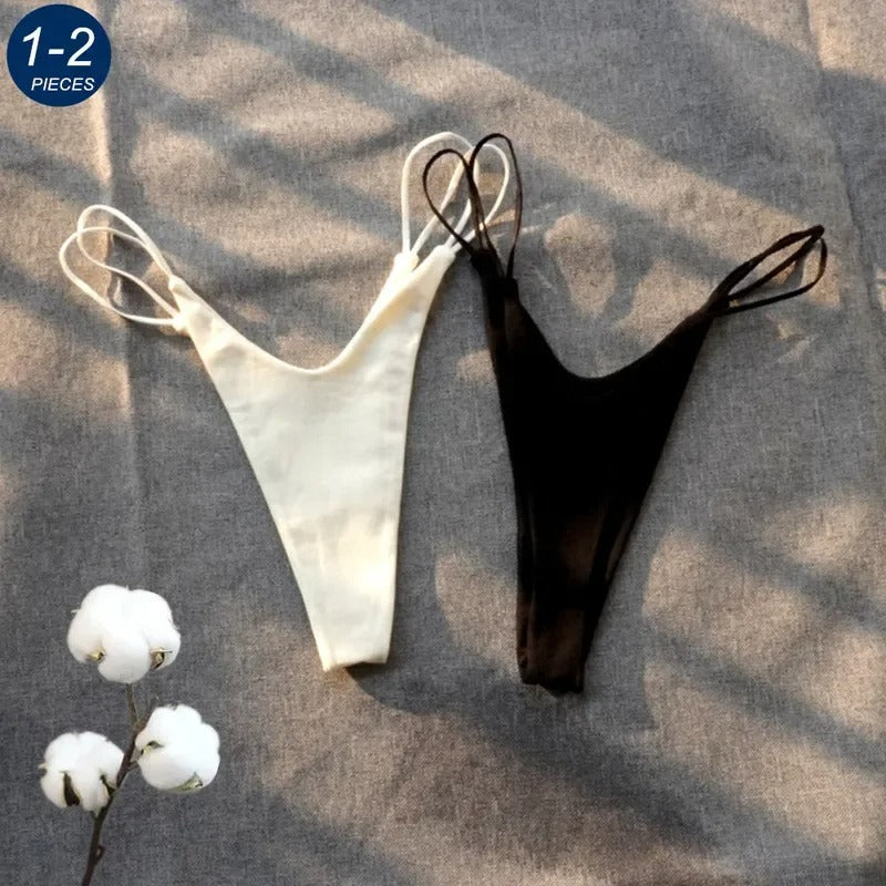 2 Pcs Brazilian Women Cotton Thong Underwear Sexy Panties Female Underpants Solid Color G-string