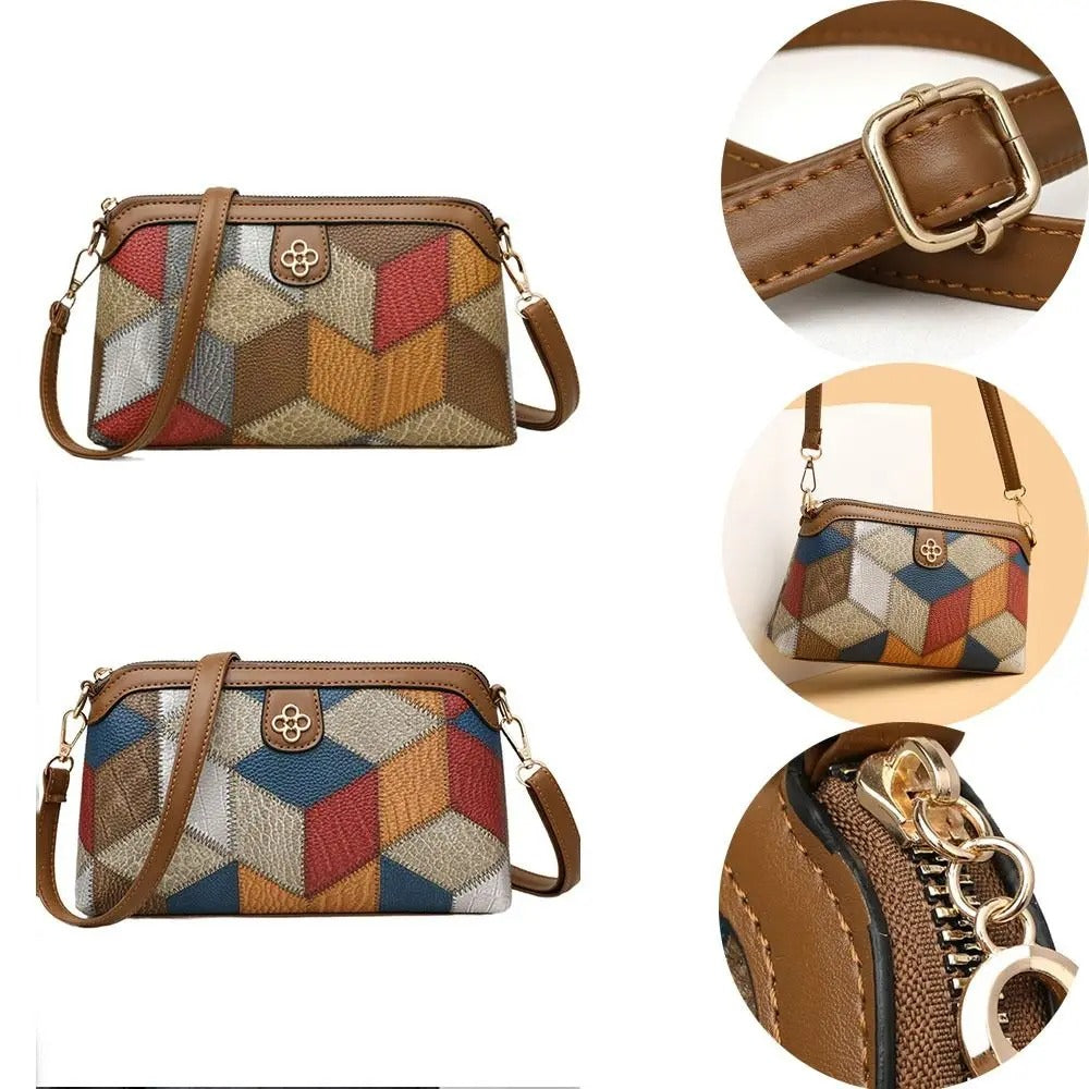 Women Shoulder Bag National Style Irregular Stitching Change Mobile Phone Bags PU Underarm Bag