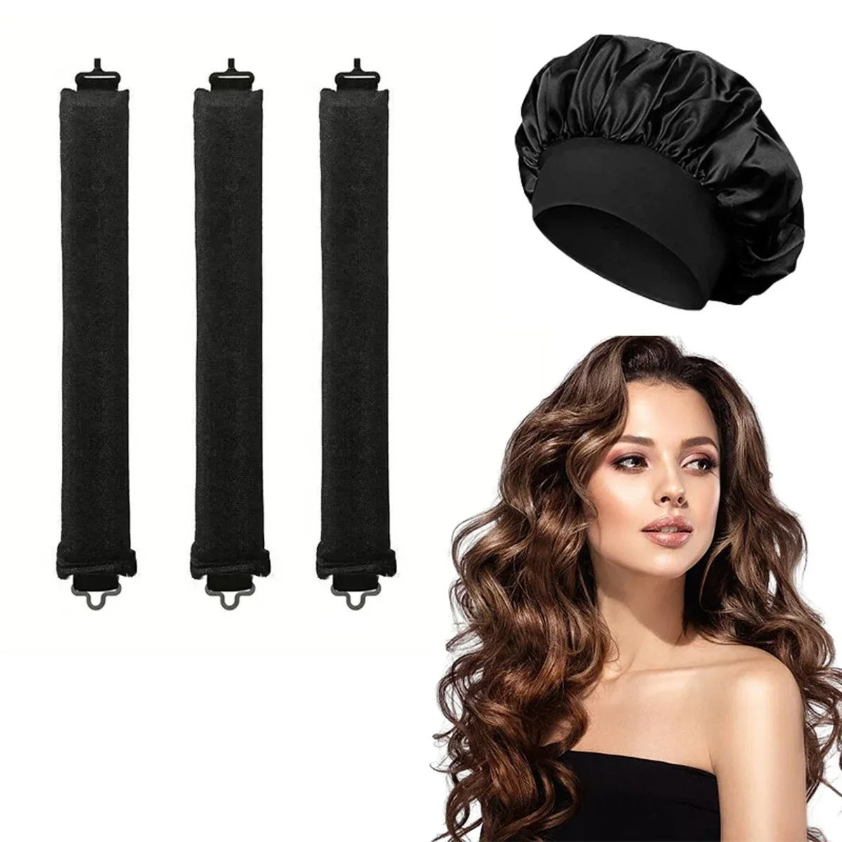 Heatless Hair Curler Satin Sleeping Cap Set No Heat Hair Rollers Curling Rod Headband Soft Curlers