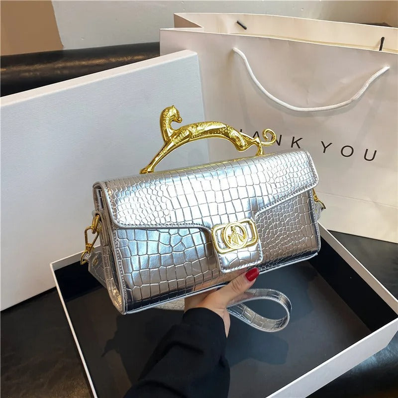 Women Metal Handle Leather Famous Brand Designer Crossbody Fashion Trend Shoulder Bag