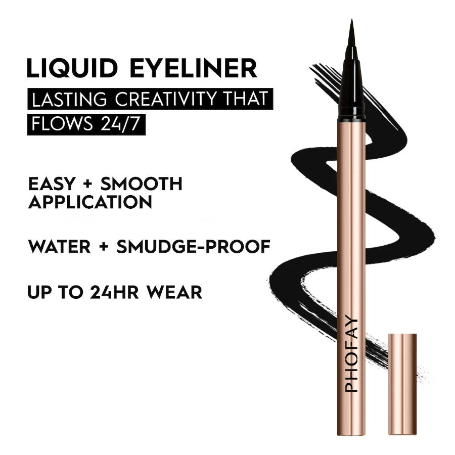 PHOFAY New Black Fine Long Lasting Liquid Eyeliner Water Pen Waterproof Quick-drying Makeup Tools Evenly Pigmented Smudge-proof