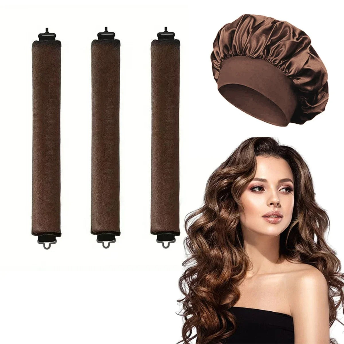 Heatless Hair Curler Satin Sleeping Cap Set No Heat Hair Rollers Curling Rod Headband Soft Curlers