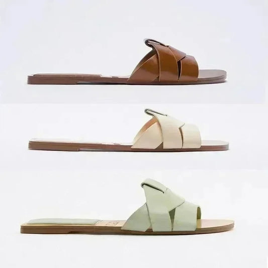 Women Designer Brand Flat Slippers Woven with Comfortable Women's Shoes Casual Bottom Slippers Woman Shoes