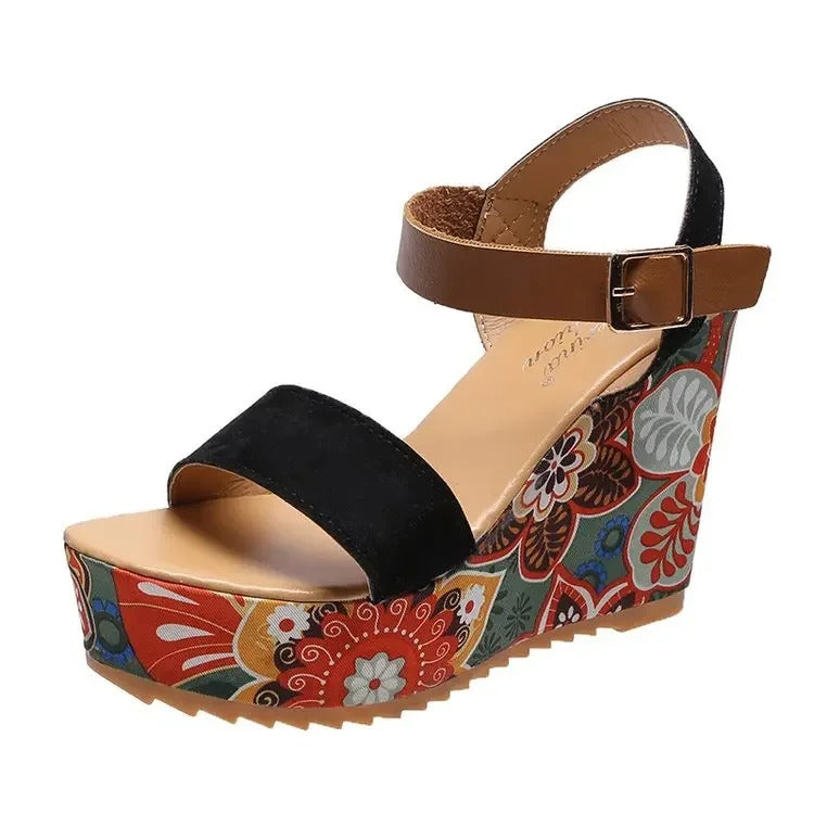 Sandals Women's Peep Toe Floral Print Slingback Wedge Bohemia Floral Dropship Wedges High Heels Platform Sandals Shoes Women