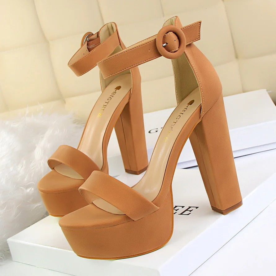 High Heels Ultra Slim Nightclub Women Shoes Waterproof Platform Frog Skin Buckle Cool Shoes Artificial Pu Material