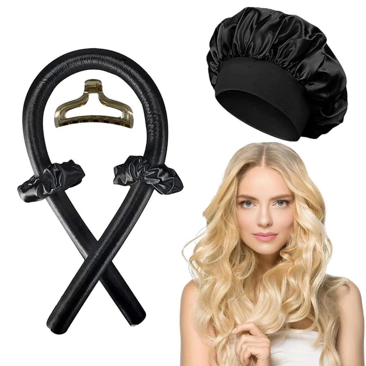 Heatless Curling Rod Headband Satin Bonnet Set No Heat Hair Curler Hair Rollers Soft Curlers