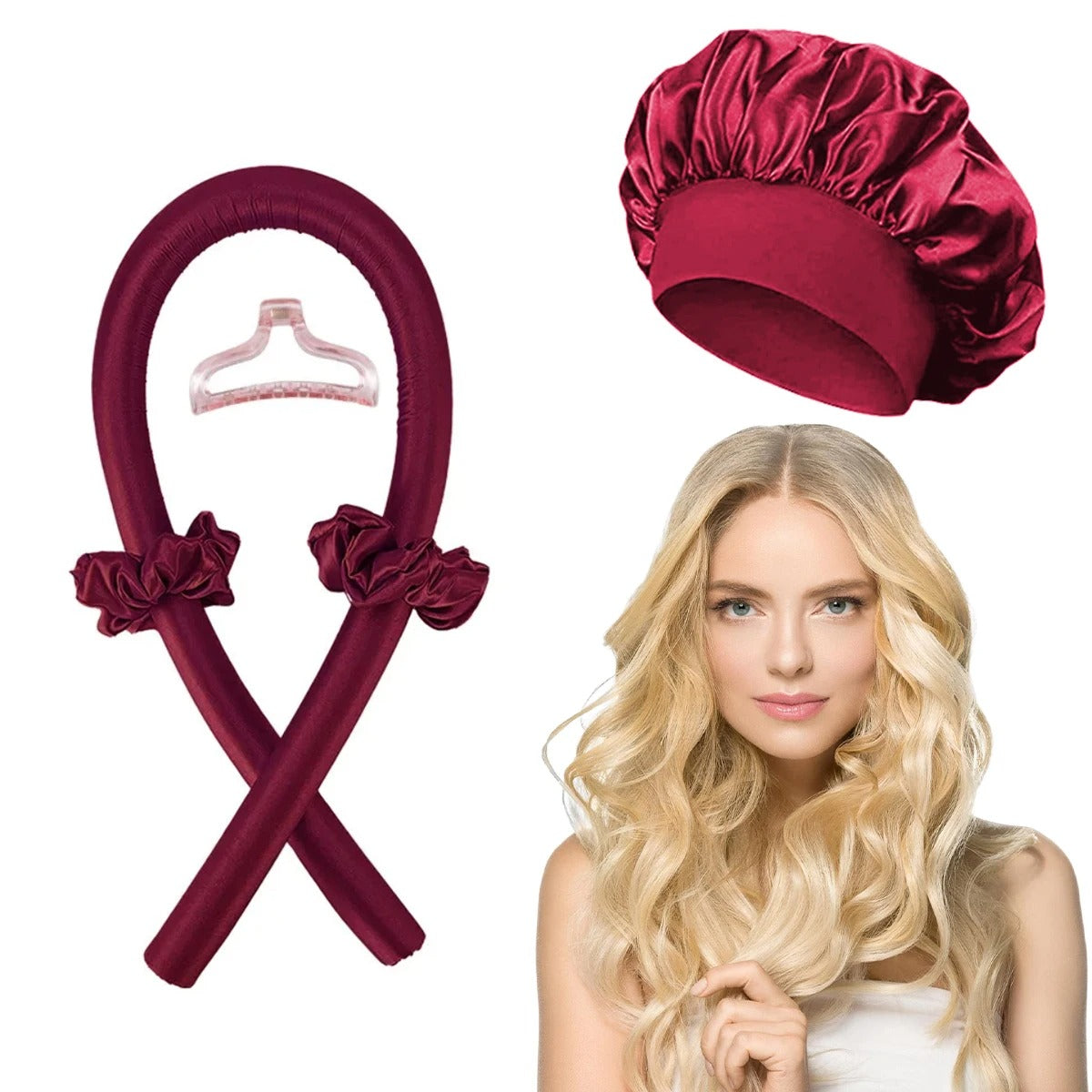 Heatless Curling Rod Headband Satin Bonnet Set No Heat Hair Curler Hair Rollers Soft Curlers