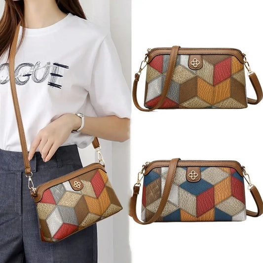 Women Shoulder Bag National Style Irregular Stitching Change Mobile Phone Bags PU Underarm Bag
