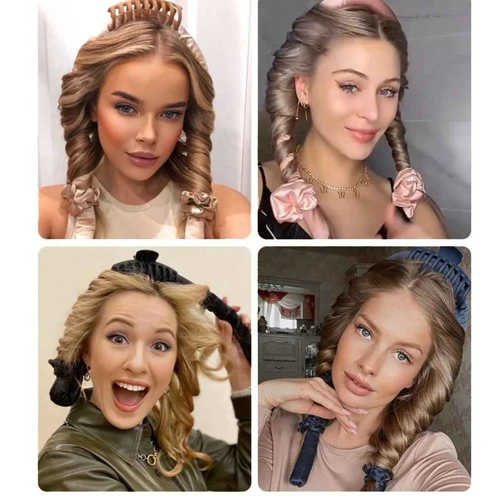 Heatless Curling Rod Headband No Heat Silk Curls Ribbon Hair Rollers Sleeping Soft