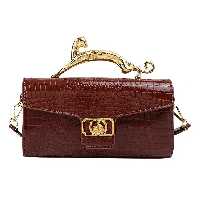 Women Metal Handle Leather Famous Brand Designer Crossbody Fashion Trend Shoulder Bag