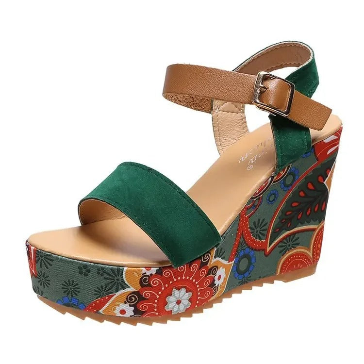 Sandals Women's Peep Toe Floral Print Slingback Wedge Bohemia Floral Dropship Wedges High Heels Platform Sandals Shoes Women