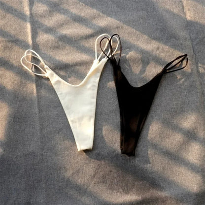 2 Pcs Brazilian Women Cotton Thong Underwear Sexy Panties Female Underpants Solid Color G-string