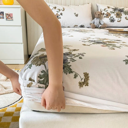 Pure Cotton Printing Fitted Sheet Luxury Mattress Cover for  King, Queen, Full, and Twin Bedsheets