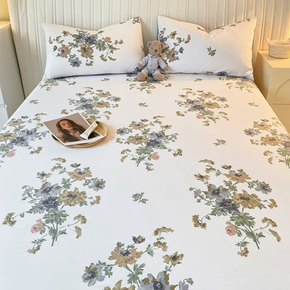 Pure Cotton Printing Fitted Sheet Luxury Mattress Cover for  King, Queen, Full, and Twin Bedsheets