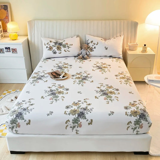 Pure Cotton Printing Fitted Sheet Luxury Mattress Cover for  King, Queen, Full, and Twin Bedsheets