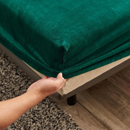 Velvet Fitted Sheets Winter Thick Warm Plush Bedspread with Elastic Band Bed Sheet for  King, Queen, Full, and Twin