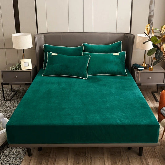 Velvet Fitted Sheets Winter Thick Warm Plush Bedspread with Elastic Band Bed Sheet for  King, Queen, Full, and Twin