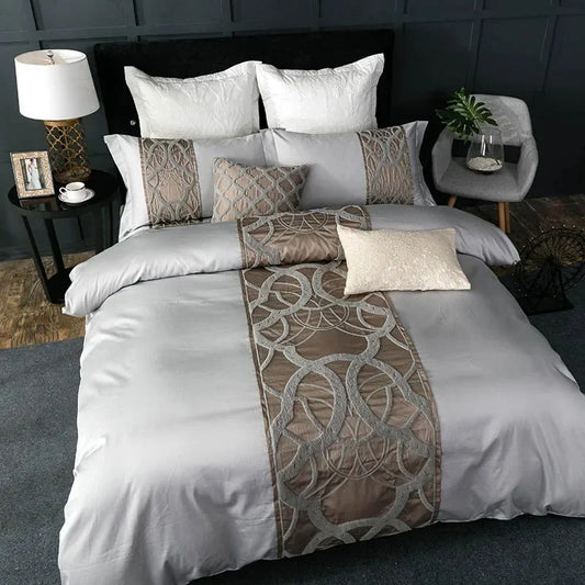 Grey White Bed Sheet Pillowcase Duvet Cover Set for  King, Queen Full, Twin Bedsheets