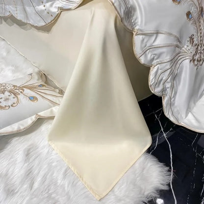 Sateen Gold Embroidery Luxury Satin Cotton Bedding Set for  King, Queen Full, Twin Bedsheets