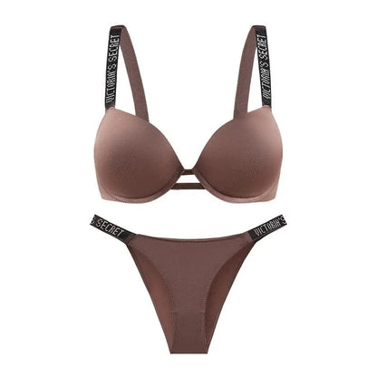 Push-Up Bra Panties Adjustable Straps Rhinestone Engraved Women's Bra Set