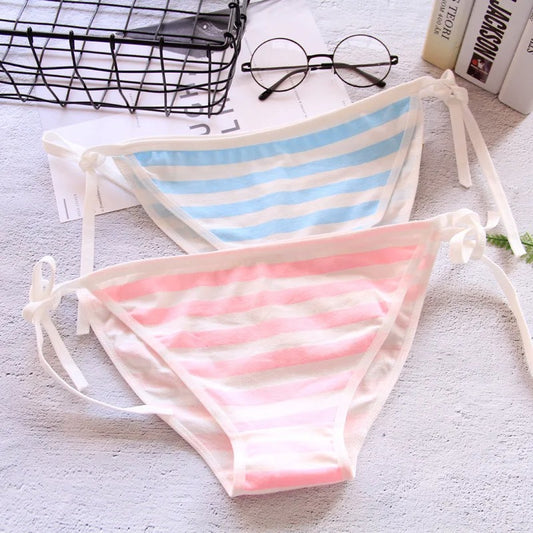 Lace-up Strap Striped Suit Cute Underwear Women Set