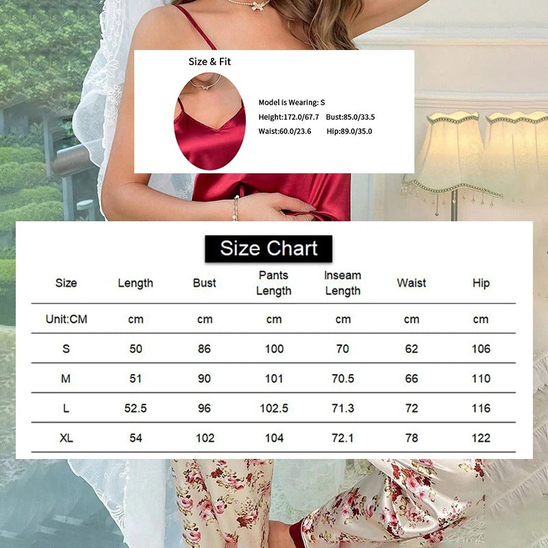 Women's Sleepwear Luxurious Floral Print Satin Pajama Set