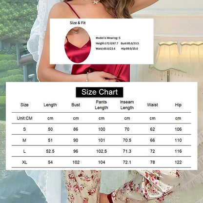 Women's Sleepwear Luxurious Floral Print Satin Pajama Set