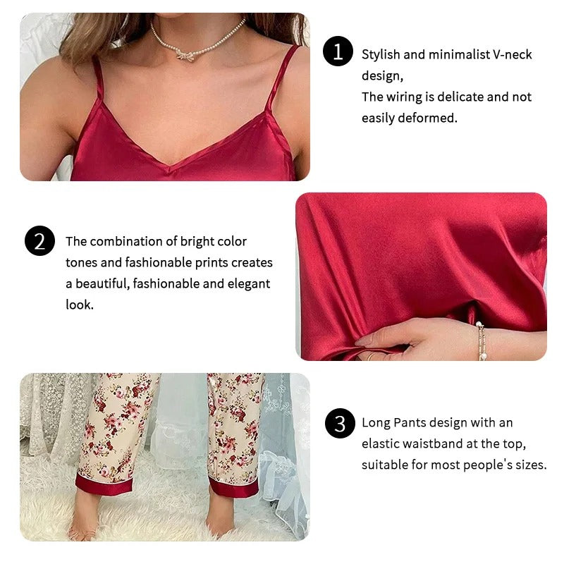 Women's Sleepwear Luxurious Floral Print Satin Pajama Set