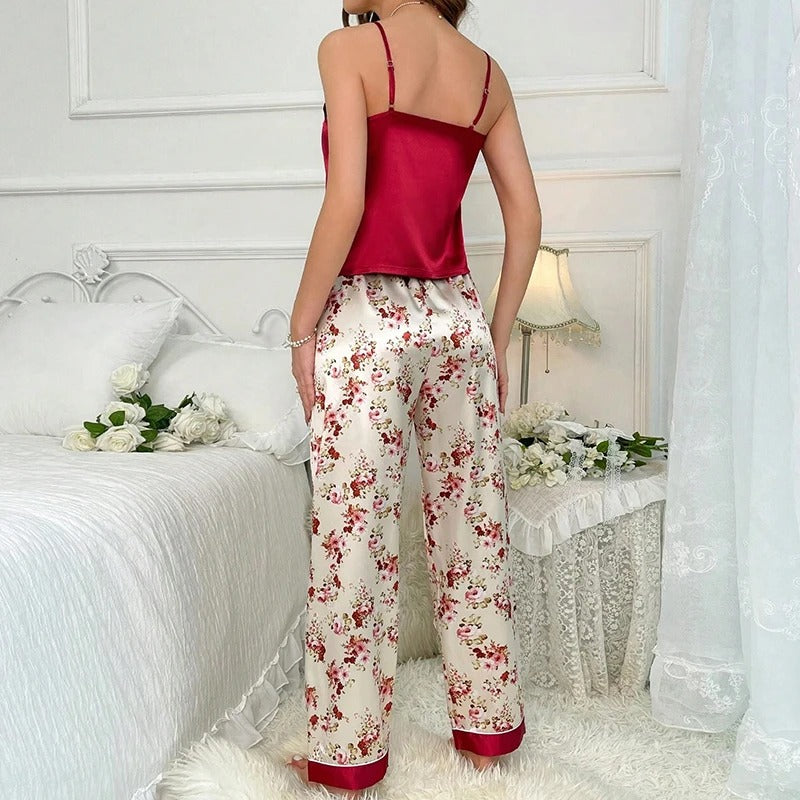 Women's Sleepwear Luxurious Floral Print Satin Pajama Set