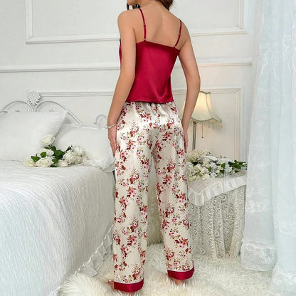 Women's Sleepwear Luxurious Floral Print Satin Pajama Set