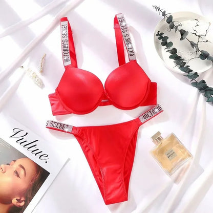 Women's Adjustable Straps Moisture-wicking Fabric Underwire Push-up Bra and Panties Lingerie