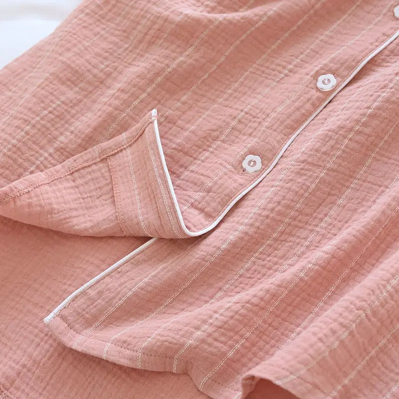 Women Long Sleeve Nightgown Bathrobe Large Size Sleep Shirt Striped Buttons Night Dresses