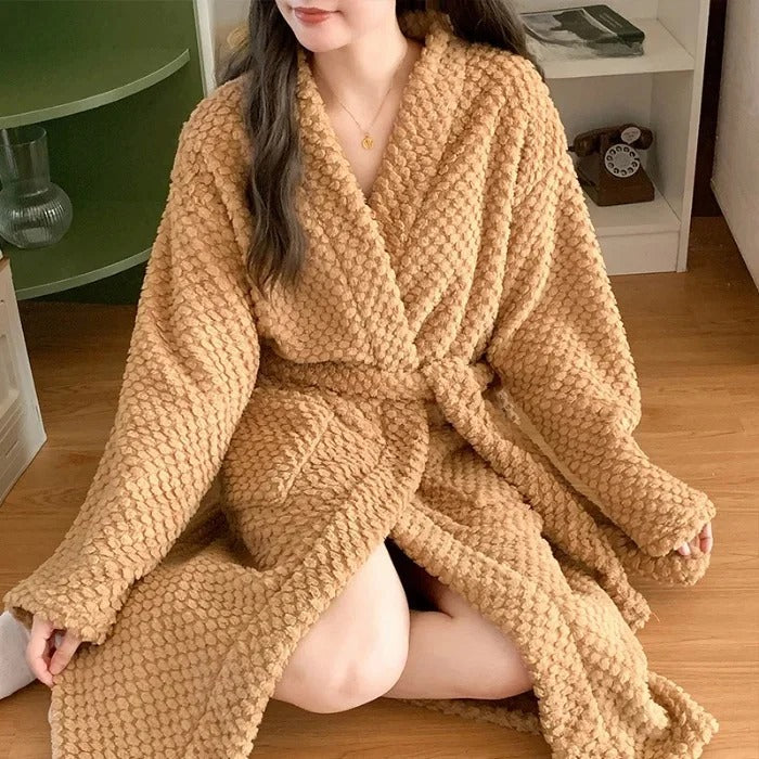 Flannel Robe Bathrobe Cardigan Thickened Medium-Length Couple's Sleepwear For Men And Women