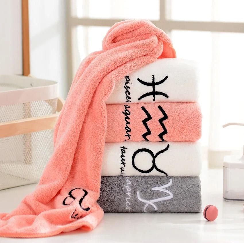 12 Constellations Soft Towel Set Letters Embroidered Face Bath Towels