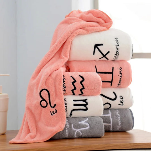 12 Constellations Soft Towel Set Letters Embroidered Face Bath Towels