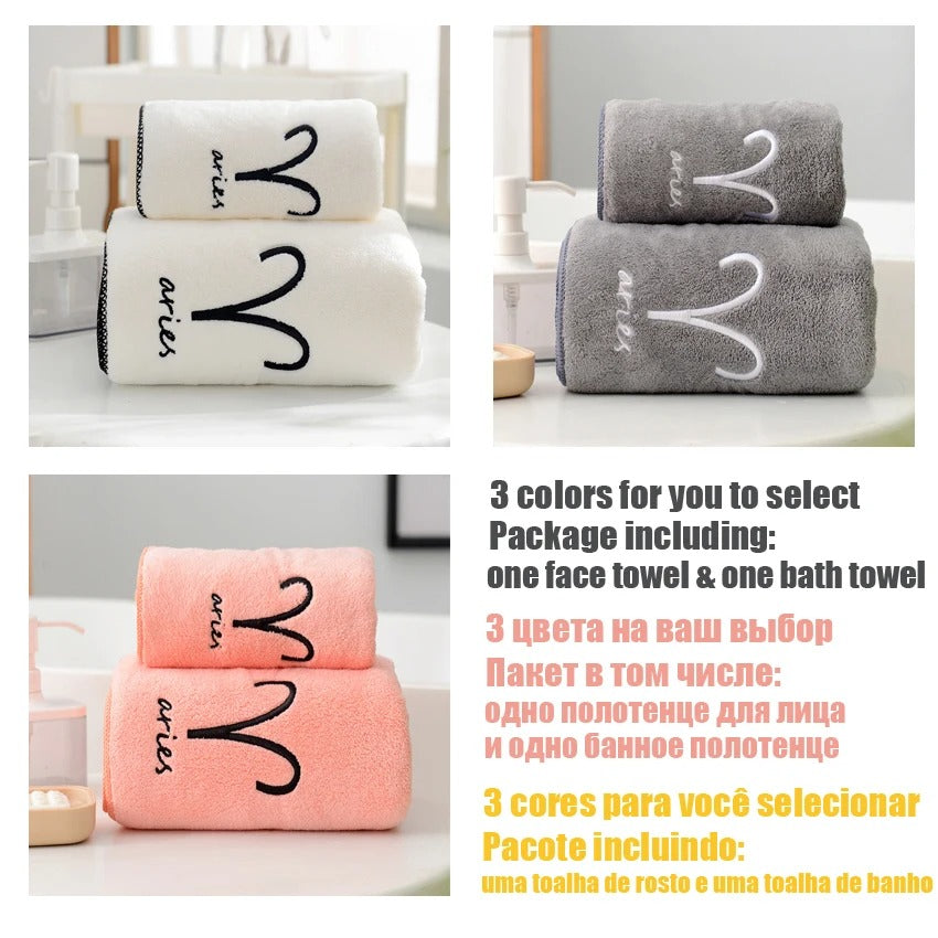 12 Constellations Soft Towel Set Letters Embroidered Face Bath Towels