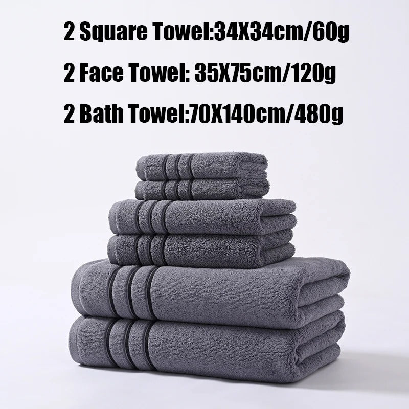 6PCS Bath Towel Set Adult Bathroom Cotton Super Absorbent 2 Wash Towel